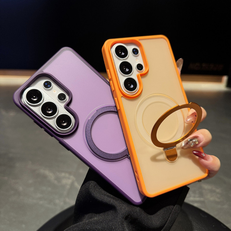 Cross-Border Applicable Samsung S26Ultra Matte Skin-Feel Magnetic Stand Phone Case S25Plus Full-Cover Protective Case