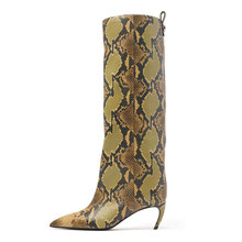 夏季新款欧美风异形跟蛇纹直筒靴~尖头套筒高跟长筒靴超大码女靴