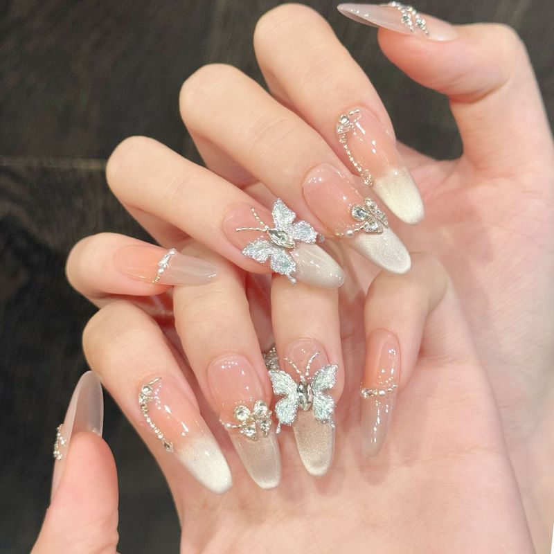 Yihe Wearable Nail [Butterfly Dance Dawn] Three-Dimensional Cool Butterfly Temperament Cat Eye Light Luxury Temperament Nail Art Patch
