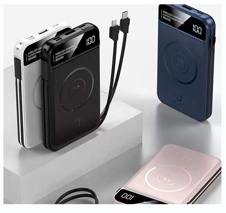 Teléfono móvil universal de doble alambre magnético cargador inalámbrico portátil mini fuente de alimentación móvil al aire libre gran capacidad diseño de color sólido
