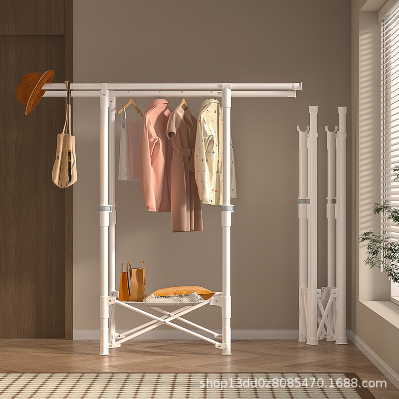 Folding Retractable Floor Drying Rack Household Bedroom Hanger Balcony Drying Quilt Coat Rack Windproof Free Installation