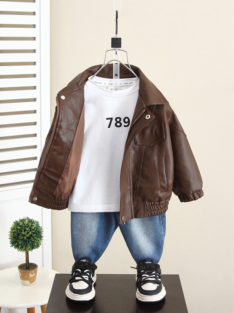 Chaqueta de Otoño para Niños 5963, Chaqueta de Cuero Elegante para Niños, Primavera y Otoño 2026, Nuevo Modelo, Prenda Superior de Otoño para Bebés, a la Moda