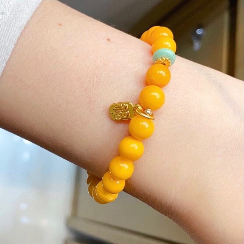 Natural Beeswax Single Ring Bracelet Full of Honey Chicken Oil Yellow Old Beeswax Thick Style Novel with Turquoise Internet Red