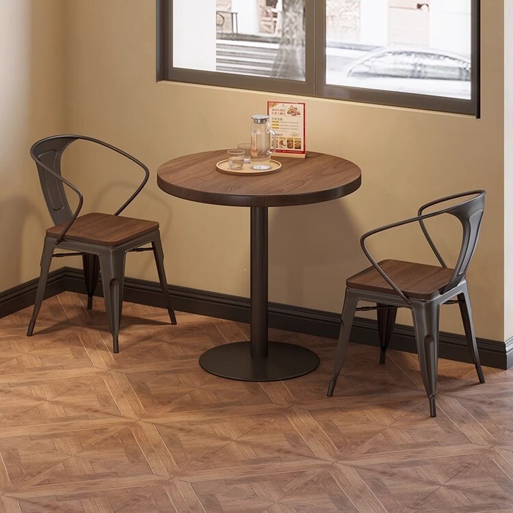 Milk Tea Dessert Shop Solid Wood Small Round Table Shopping Mall Restaurant Round Dining Table Cafe Bar Retro Dining Table