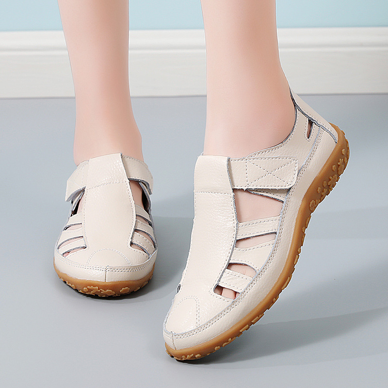Summer handmade retro sandals soft bottom mother shoes cowhide hook and loop casual women's shoes a generation of hair