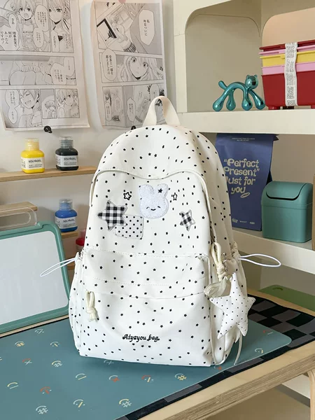 Star-dot backpack for female students, school bag for middle and high school, large capacity, cute cartoon backpack, simple and versatile for travel