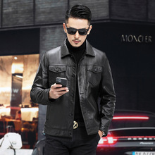 海宁皮衣男士休闲头层牛皮夹克休闲牛仔款多口袋工装服