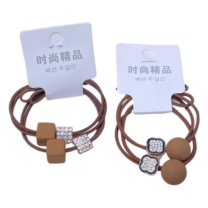 Nuevo estilo coreano etiqueta accesorios para el cabello 2 Tarjeta montada cuerda de pelo simple café leche té cristal cuerda de pelo banda de goma