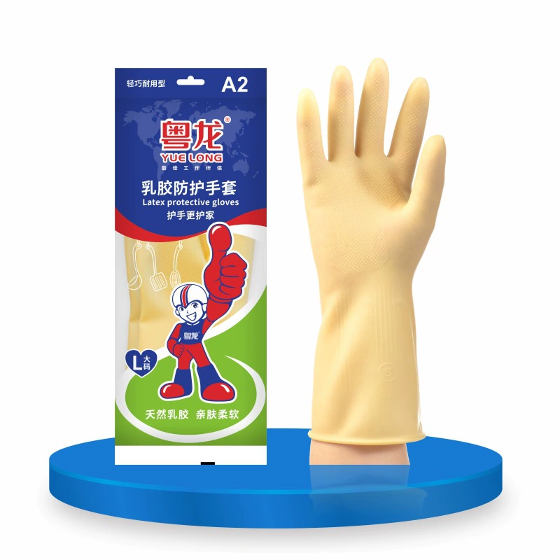 粤龙 Extended latex gloves for household kitchen dishwashing rubber durable thickened laundry labor protection industrial gloves wholesale