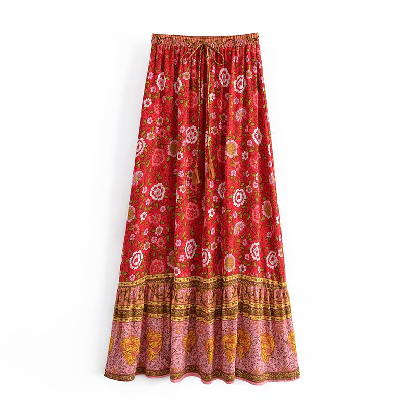 2021 Early Autumn New European And American Fashion Women's Bohemian Resort Style Rayon Printed Long Skirt_ecoleips.com