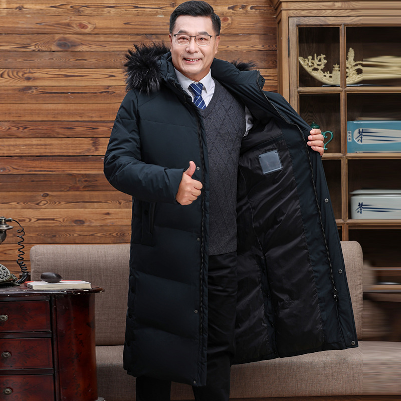 Abajo chaqueta de los hombres 2023 Invierno nuevo medio-longitud con capucha cálido de mediana edad y anciano papá pato blanco abajo chaqueta