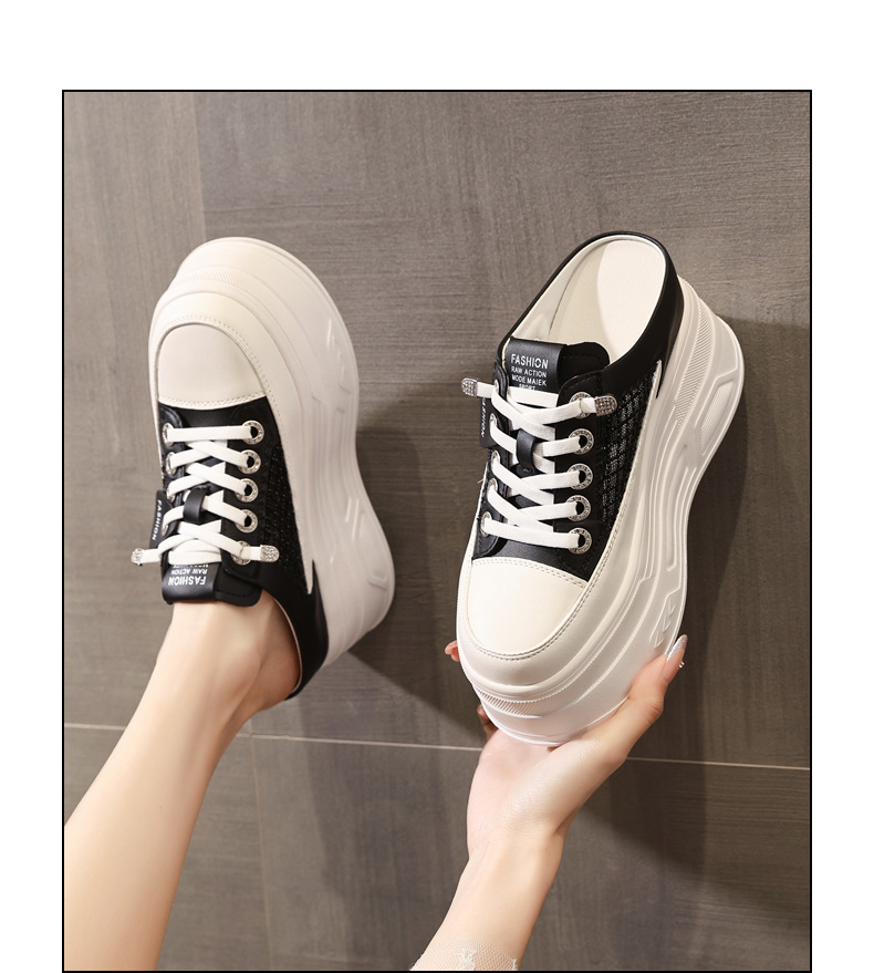 Giày sneaker nữ đế dày tăng chiều cao, cổ thấp dáng lười, mũi tròn bít, phong cách basic trắng đen — màu đen, màu trắng chi tiết 14