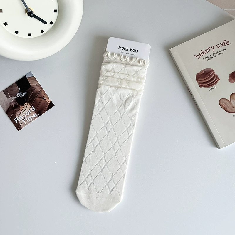 White summer thin breathable knee socks, mid-length