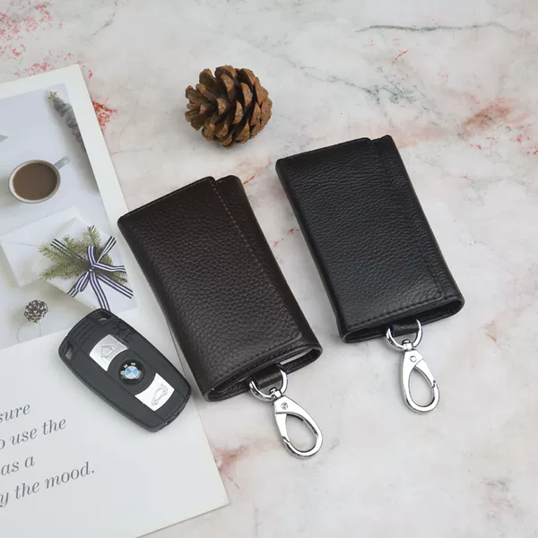 Delens first layer cowhide tri-fold key bag multi-purpose wallet key bag change purse leather factory wholesale