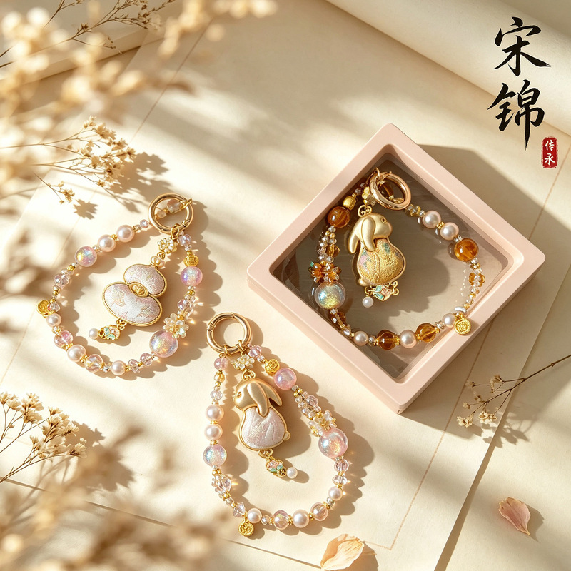 Mid-Autumn Festival Chinese-Style Phone Chain, Luxurious Colored Foil Beads, Alloy Bag Pendant, Versatile Accessory, Guohua Pearl Keychain Ornament Mid-Autumn Festival Chinese-Style Phone Chain, Luxurious Colored Foil Beads, Alloy Bag Pendant, Versatile Accessory, Guohua Pearl Keychain Ornament
