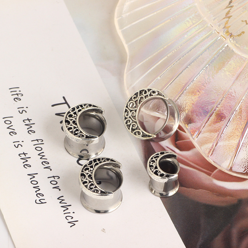 6mm Stainless Steel Hollow Moon Auricle Expander Earrings for Ear Piercing detail image 7