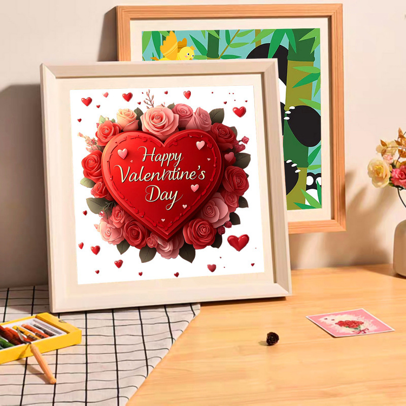 [con marco] Mona Lisa Real bordado cruzado Día de San Valentín rosa corazón dibujo infantil bordado simple y lindo image 1
