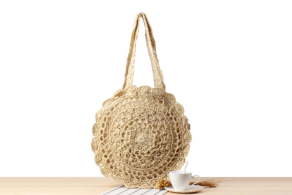 Women's Large Spring&summer Straw Solid Color Vacation Round Zipper Straw Bag display picture 2