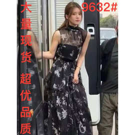 明星同款黑色飘带碎花上衣半裙女超好看显瘦长裙子