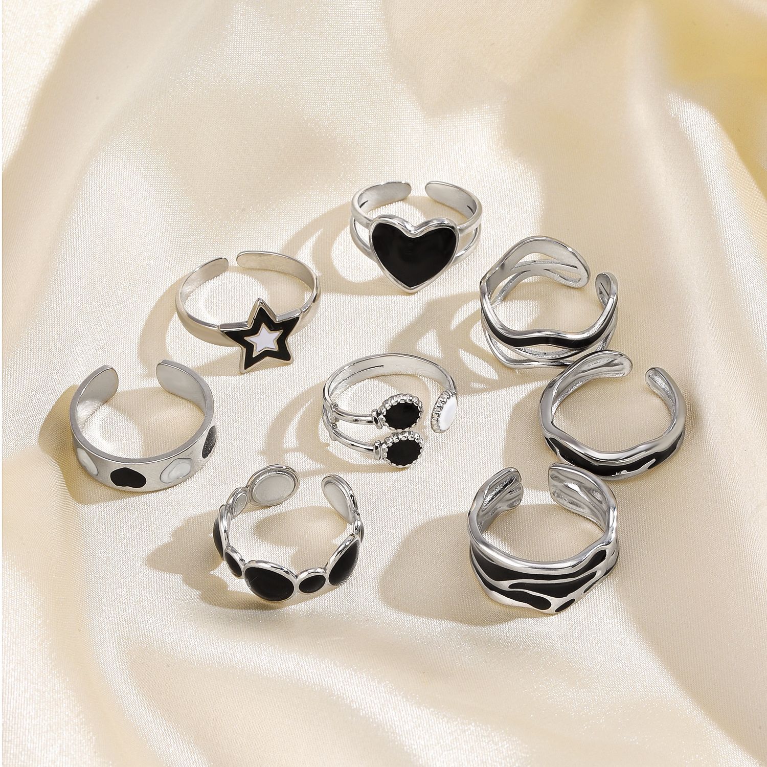 304 Stainless Steel Cool Style Enamel Plating Geometric Resin Open Ring display picture 1