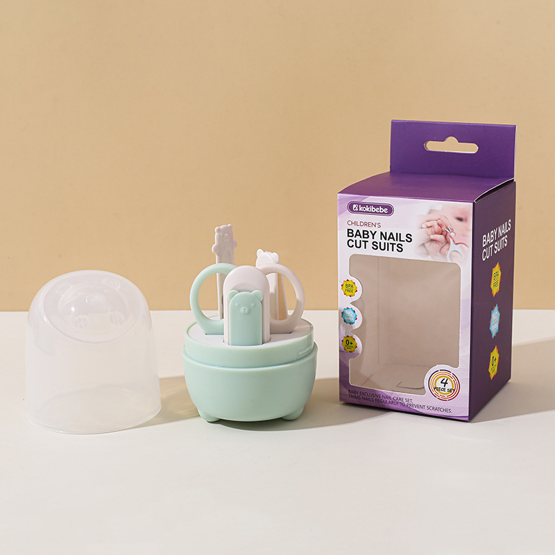 Set de Cortaúñas para Bebé de 4 Piezas de Plástico y Acero Inoxidable, para Cuidado de Bebés