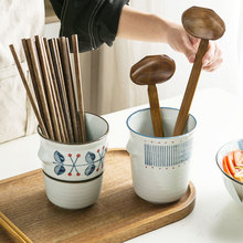 日式筷筒复古高温釉下彩手绘陶瓷家用筷子筒沥水筷篓笼收纳存放架