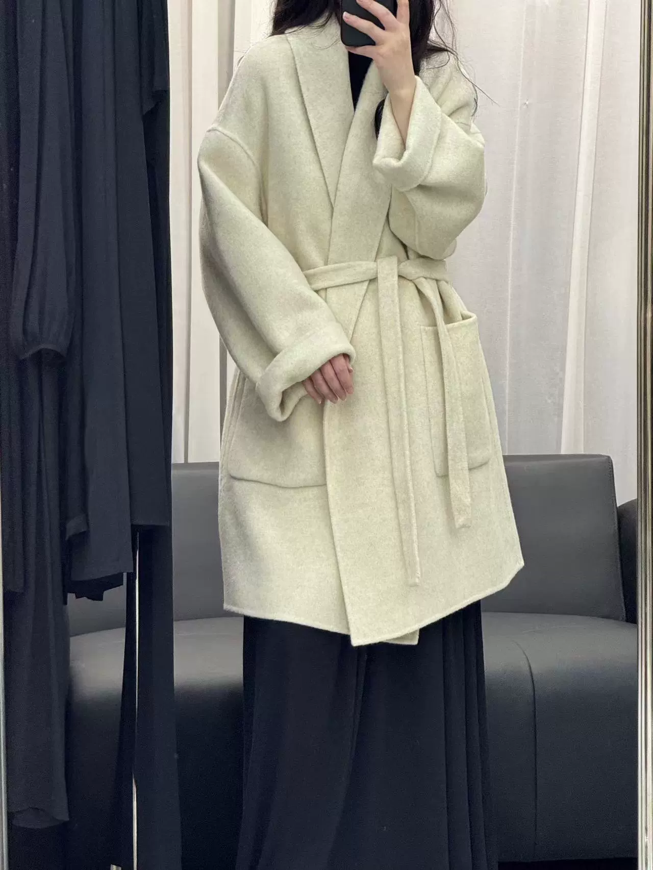 Длинный двусторонний шерстяной халат, средняя длина, oversize, стиль высокого качества
