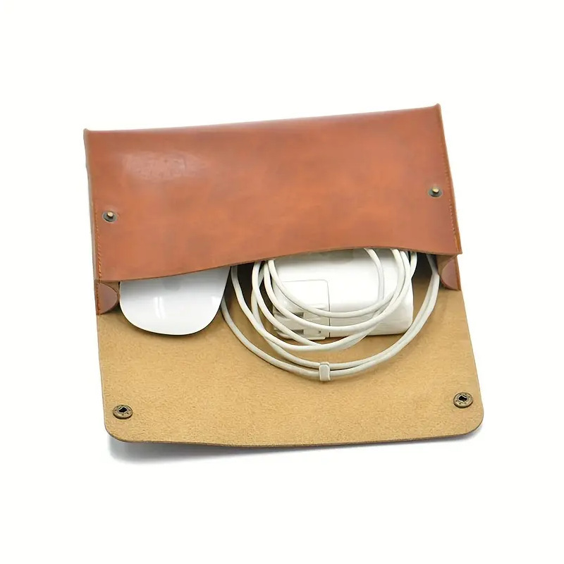 Simple Laptop Power Storage Bag PU Leather Mouse Protective Case Portable Digital Accessories Finishing Bag