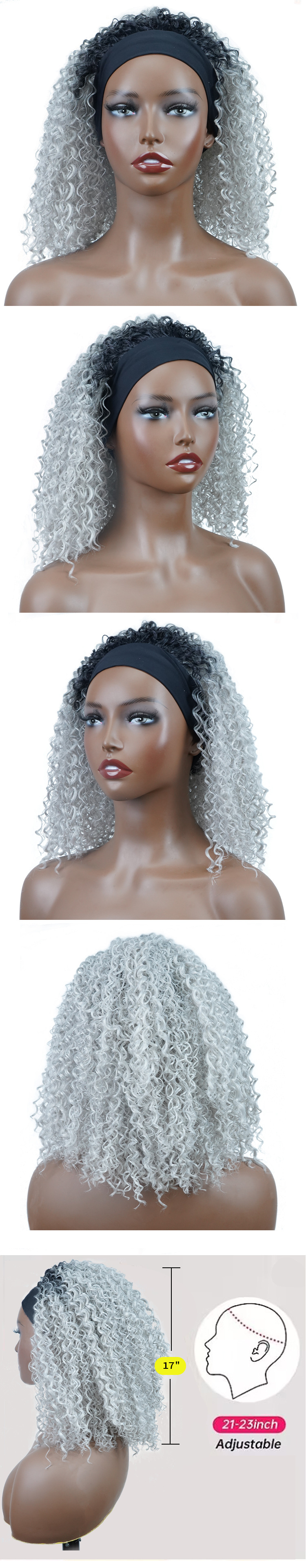 Synthetic Wig svart syntetiskt rörigt explosivt hår med hel huvudbonad kinky lockig peruk_voghion.com