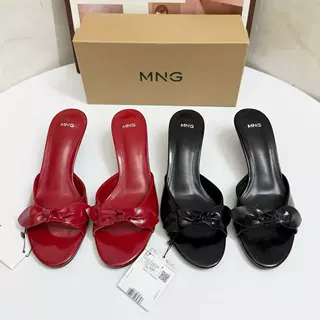 MNG2025夏季时尚露趾女鞋甜美蝴蝶结圆头绸缎凉鞋韩版气质高跟凉
