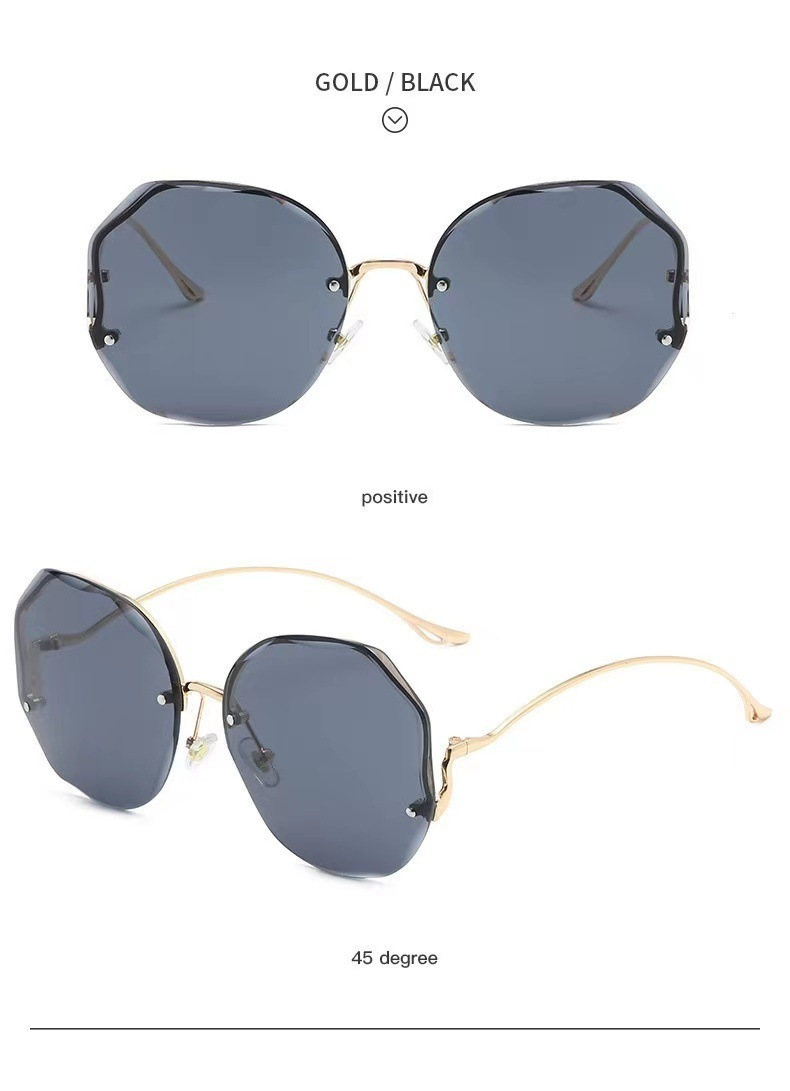 New fashion frameless cut-edge sunglasses women's polygon metal arc glasses leg street shot all-match sun protection sunglasses_voghion.com