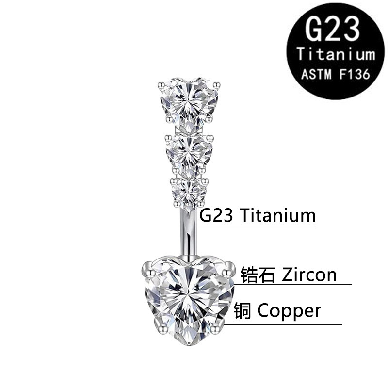 Cross-Border Ring G23 Titanstab Herz Zirkon Bauchnabelpiercing Modeschmuck_voghion.com
