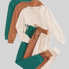 Women's Solid Color Long Sleeve Tee Tie Front Elastic Waist