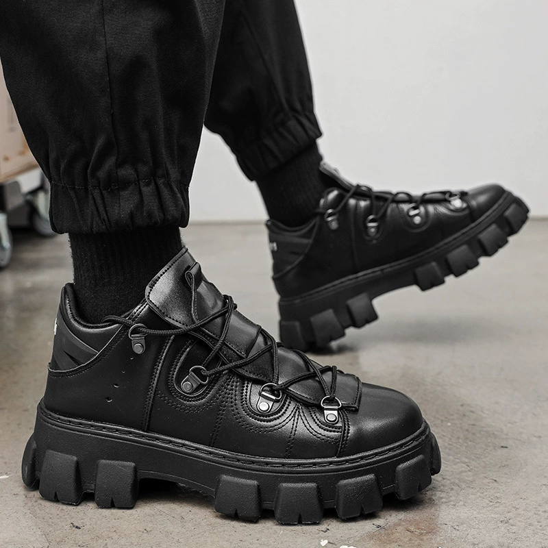 2023 autumn new personality lace-up big-toe motorcycle shoes fashionable punk style thick-soled shoes casual small leather shoes for men