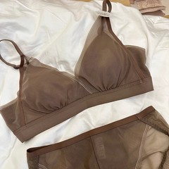 フランスの三角カップのシルクの下着の女性の薄いタイプのスチールリングの大きい胸は小さい胸がレースの光沢のあるブラジャーを集めます。