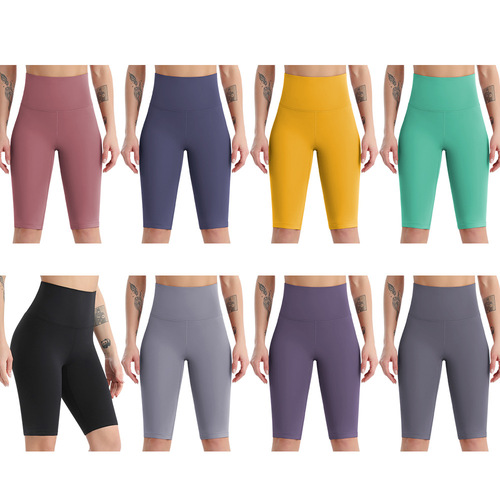 Amazon cross-border yoga five-point pants for women high-waisted nude quick-drying fitness shorts running sports tight pants