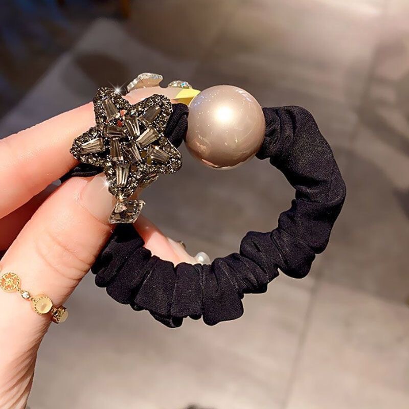 新しいスタイルのレースパールヘアゴムコレクション、高弾性ポニーテールヘアロープ、ボールヘアロープ、女性用ヘアアクセサリー|undefined