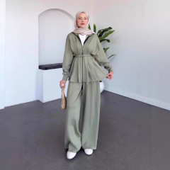 欧美亚马逊跨境外贸女装2025秋季新款纯色长袖上衣休闲时尚套装女
