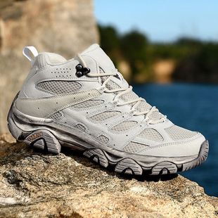 Foreign Trade Large Size Outdoor Men's and Women's Hiking Shoes Mid-Top Genuine Leather Wear-Resistant Shock-Absorbing Non-Slip Breathable Hiking Cross-Country Shoes