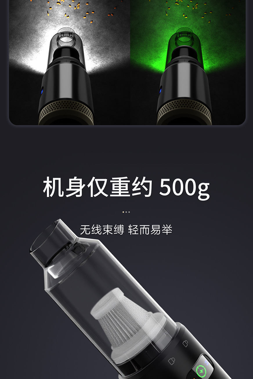 Car Vacuum Cleaner, Car Handheld Brushless Vacuum Cleaner, Wireless Dust Collector for Motorcycles, Suction and Blowing Dual-Purpose Pet Hair Collector