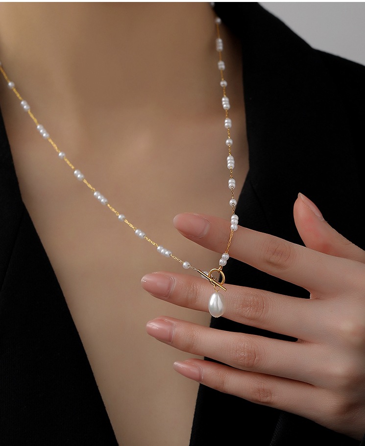 Fashion Geometric Titanium Steel Inlay Artificial Pearls Necklace