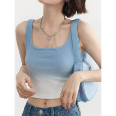 針織漸變背心吊帶女內搭夏季時尚設計感小眾外穿U領無袖短款上衣