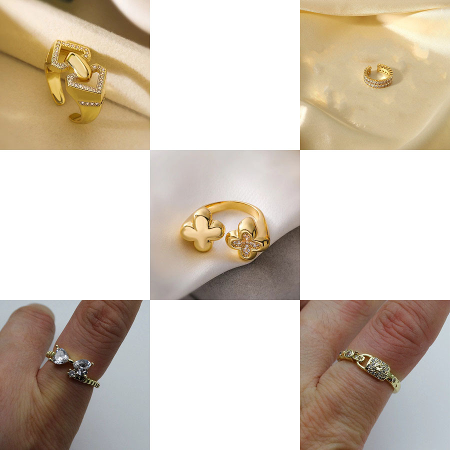 fashionable copper adjustable retro geometric ring with zircon