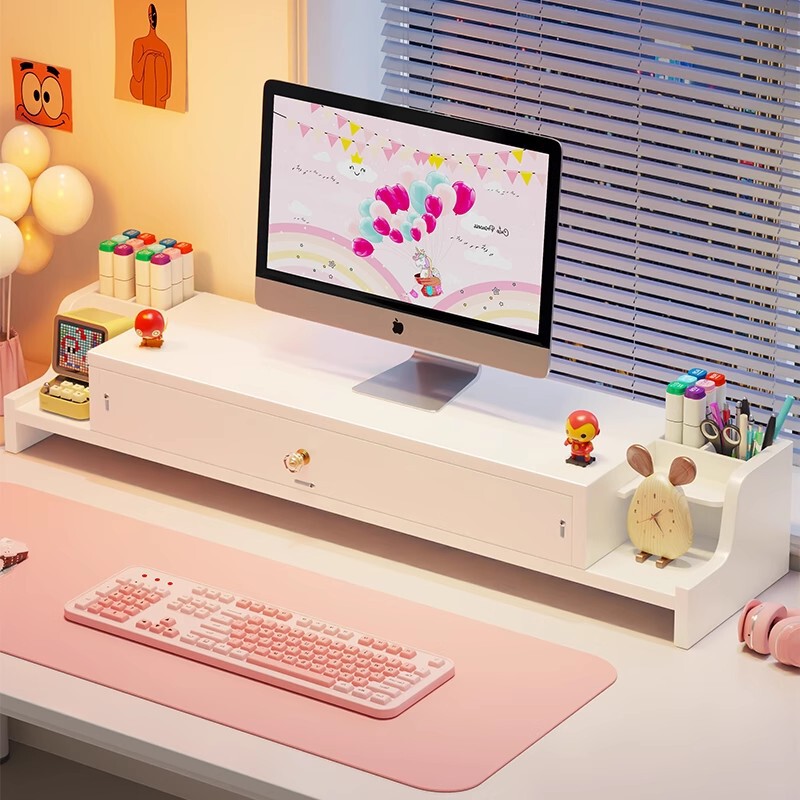 Computer Height-Adjustable Stand with Drawer, Desktop Storage Rack, Monitor Support Stand, Workstation Transformation Tool Computer Height-Adjustable Stand with Drawer, Desktop Storage Rack, Monitor Support Stand, Workstation Transformation Tool