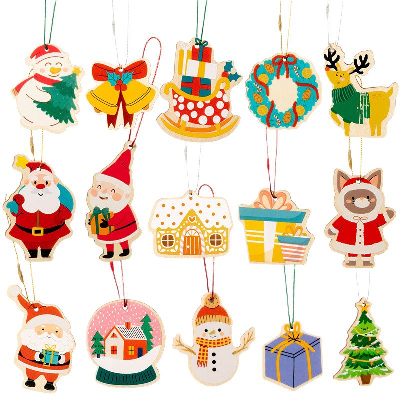 Árbol de Navidad Santa Claus Fiesta de Navidad Decoración Colgante Cross-Border nuevo cartón de dibujos animados de madera Colgante Regalo de Navidad