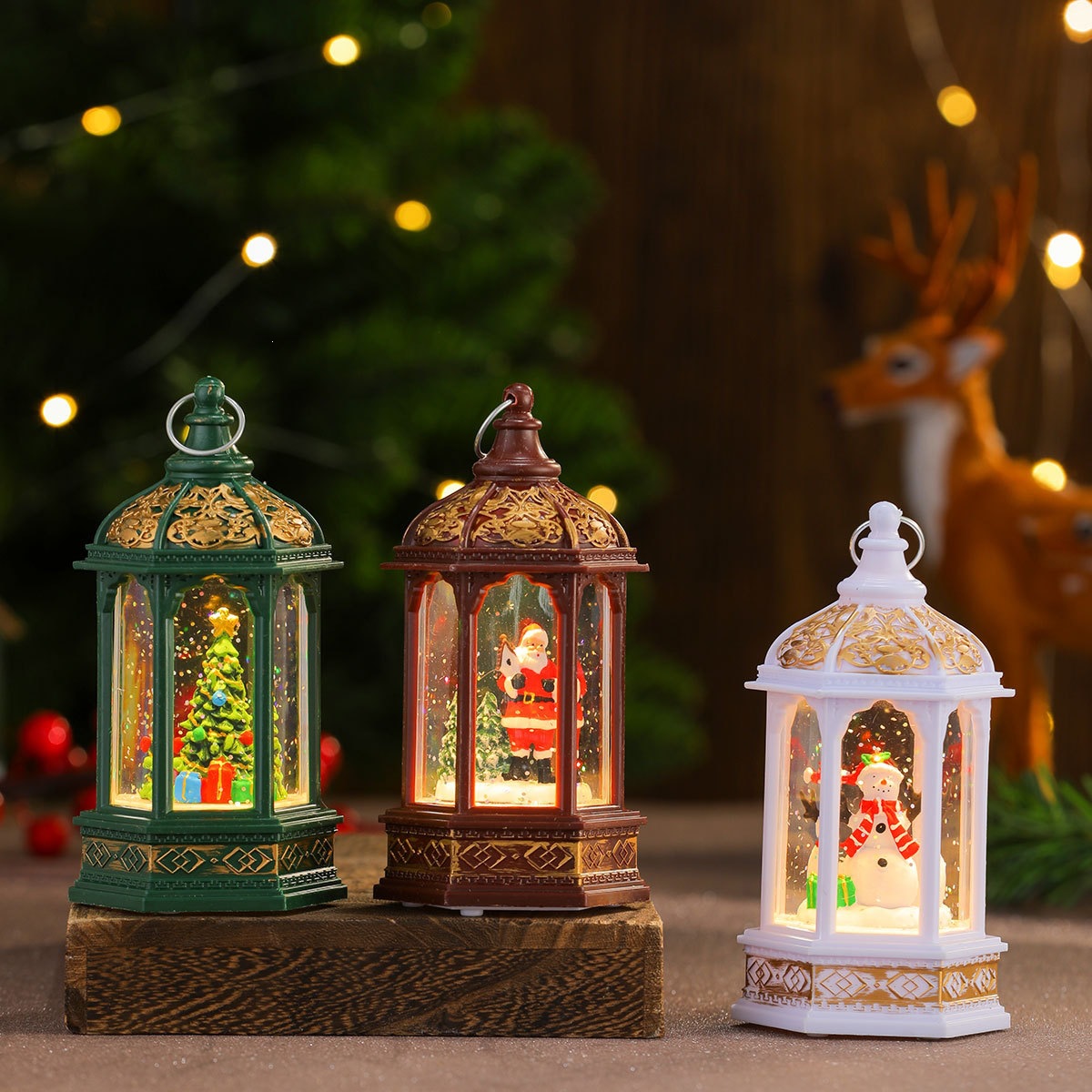 Inyección de agua de Navidad nieve hexagonal lámpara de viento iluminante lámpara de noche regalos de Navidad decoraciones de Navidad