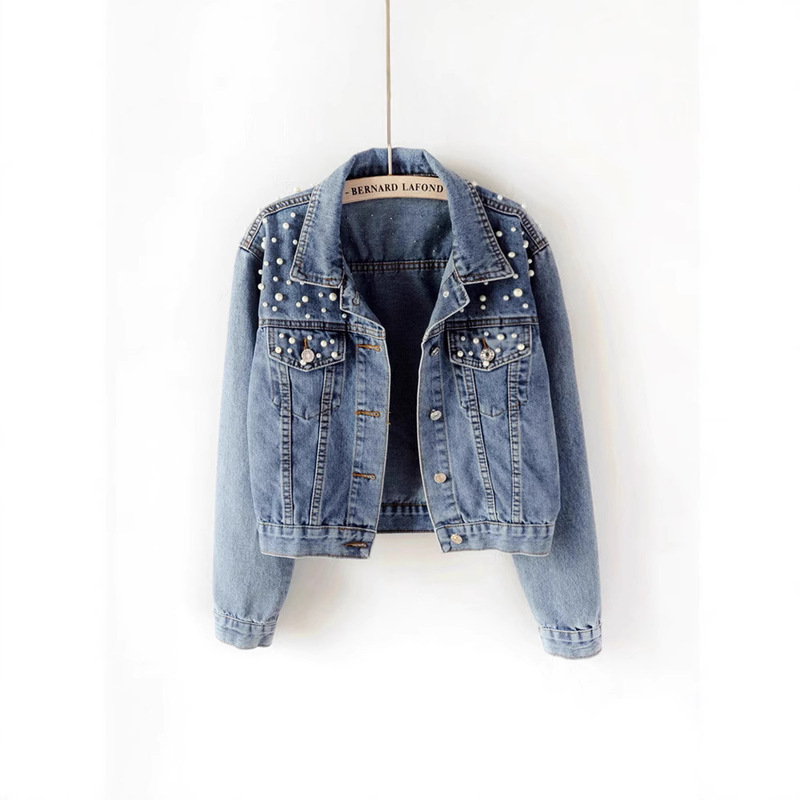 2025 Cross-border Amazon TEMU Foreign Trade Women's Oversized Denim Jacket Embroidered Pearl Beaded Jeans Jacket 2025 Cross-border Amazon TEMU Foreign Trade Women's Oversized Denim Jacket Embroidered Pearl Beaded Jeans Jacket