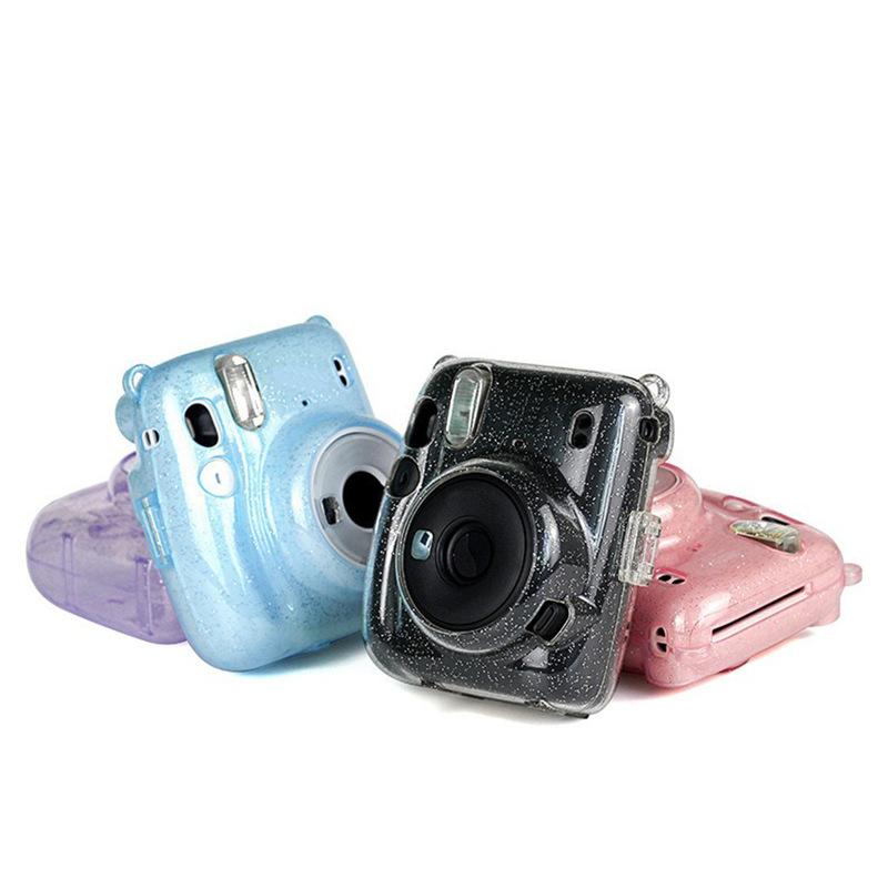 Transparent mini camera storage protective case for instax mini 11 camera glitter shell