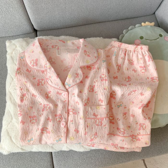 Venta al por mayor transfronteriza nube de algodón 120G estilo caliente pijamas mujeres verano dulces pantalones cortos de manga corta dibujos animados ropa para el hogar traje