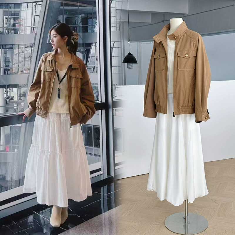 [Готовый запас] Высококачественная модная универсальная свободная куртка цвета хаки в одном стиле Zhao Lusi.